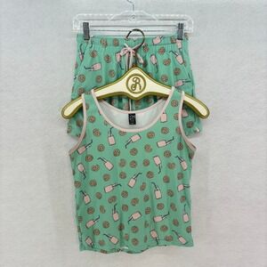 POP Fit x Cheek Boss Pajama Set XS Milk & Cookies Print Tank Top Shorts